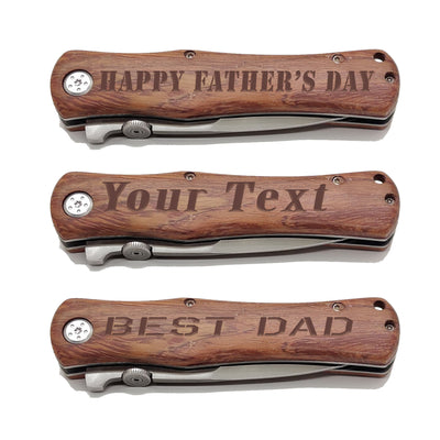 Custom Text Engraved Wood Handle Pocket Knife