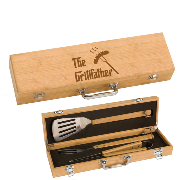 Personalized Bamboo Wood BBQ Tools Box